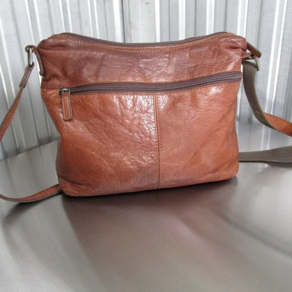 Jack Georges Brown Pebbled Leather Crossbody Bag Vintage Style Shoulder Purse